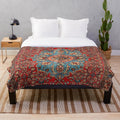 Antique-inspired Bidjar plush blanket with geometric tribal rug print
