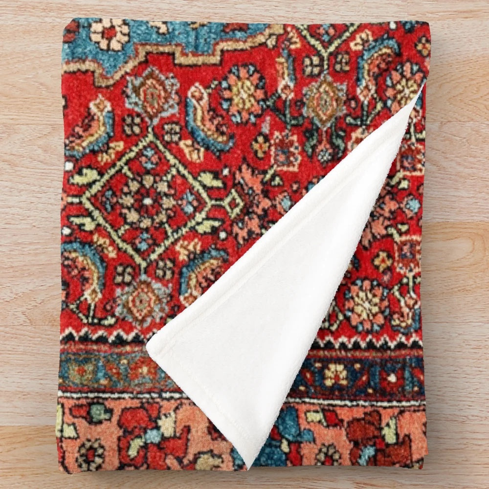 Antique-inspired Bidjar plush blanket with geometric tribal rug print