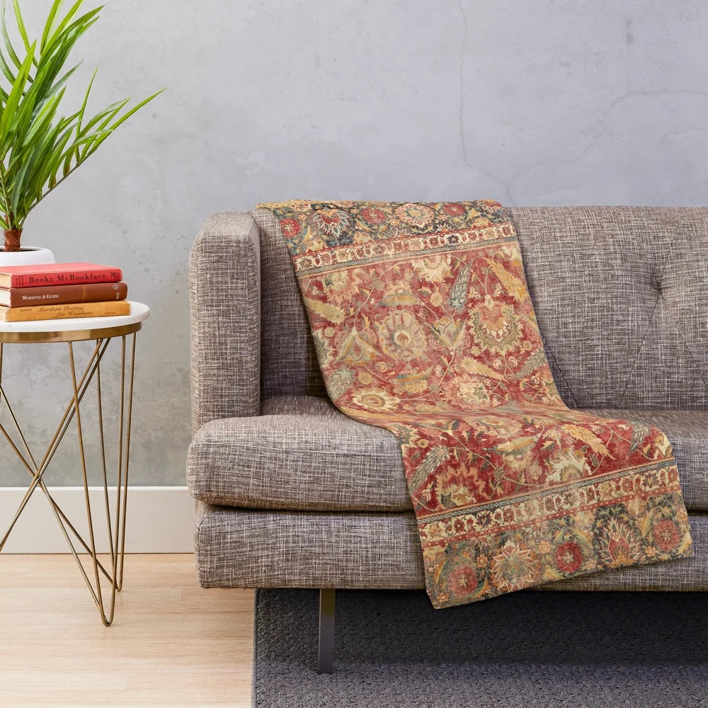 17th Century Indian Carpet Print Plush Blanket