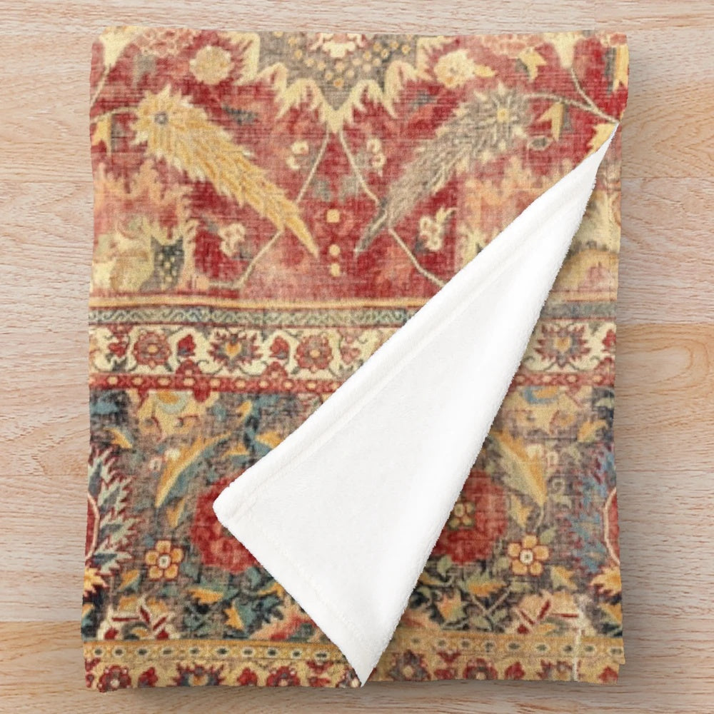 17th Century Indian Carpet Print Plush Blanket