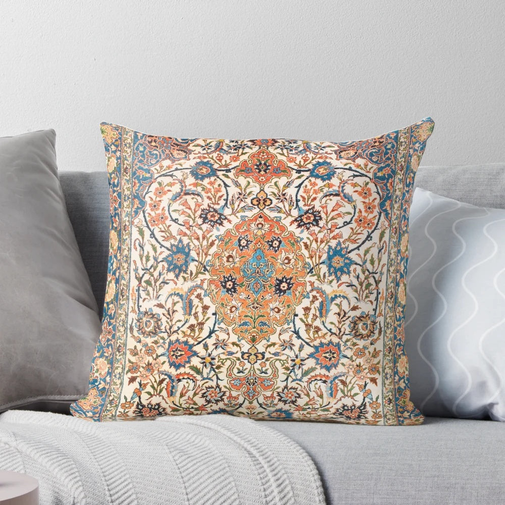 Decorative pillow with a vintage-inspired Persian carpet print design
