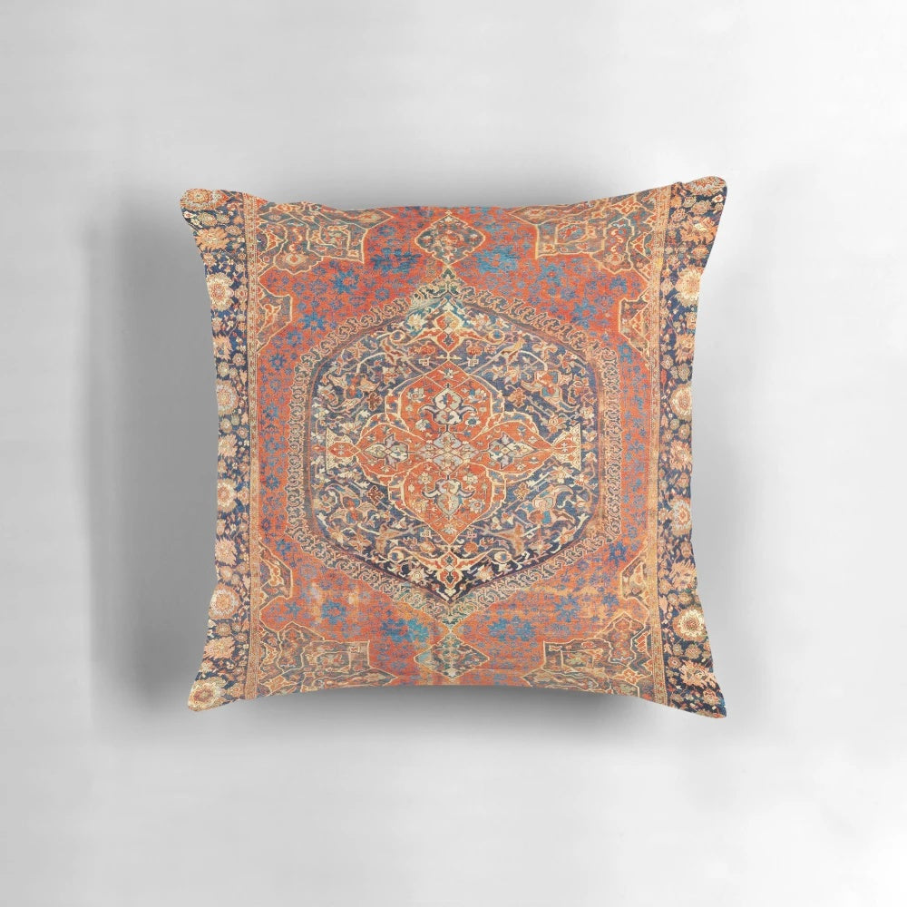 Antique-inspired Turkish carpet-patterned throw pillow