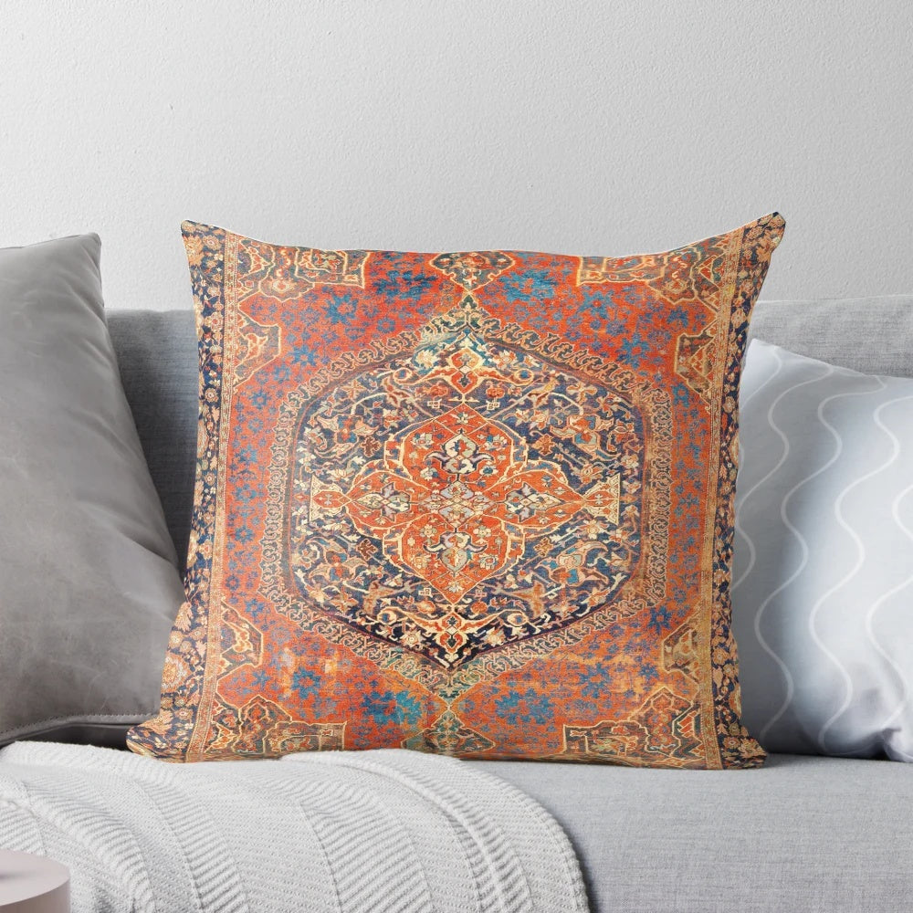 Antique-inspired Turkish carpet-patterned throw pillow