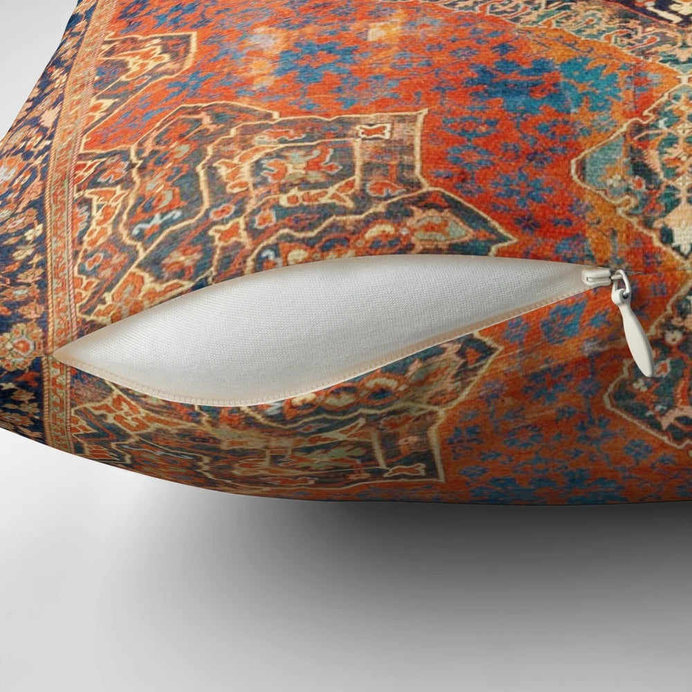 Antique-inspired Turkish carpet-patterned throw pillow