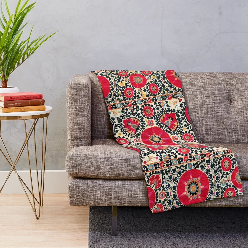 Plush blanket with Uzbek embroidery and suzani pattern