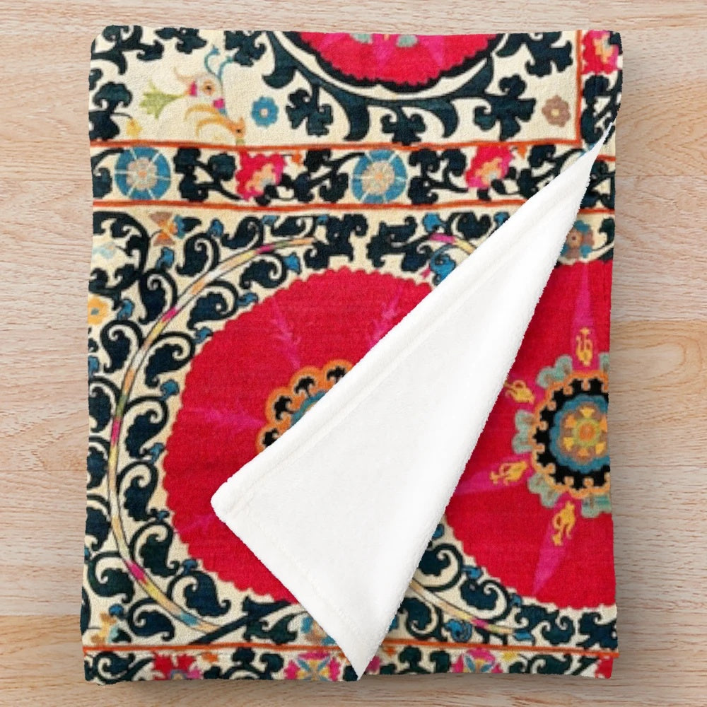 Plush blanket with Uzbek embroidery and suzani pattern