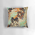 Antique Japanese-inspired floral pillow featuring graceful flying cranes and vibrant spring flowers against a teal blue sky