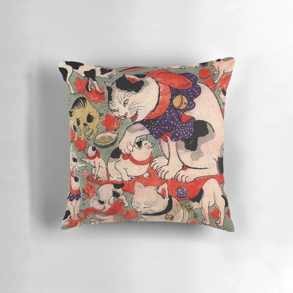 Antique Japanese woodblock print of cats, featuring a vintage-style cat tattoo design for cat lovers.