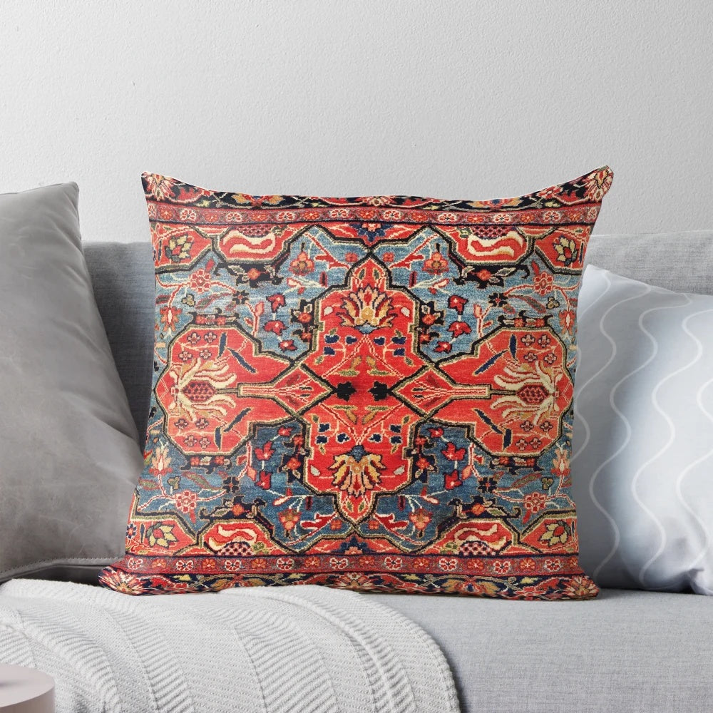 Antique Kashan Poshti Persian rug print pillow for boho, bohemian, and ethnic home decor