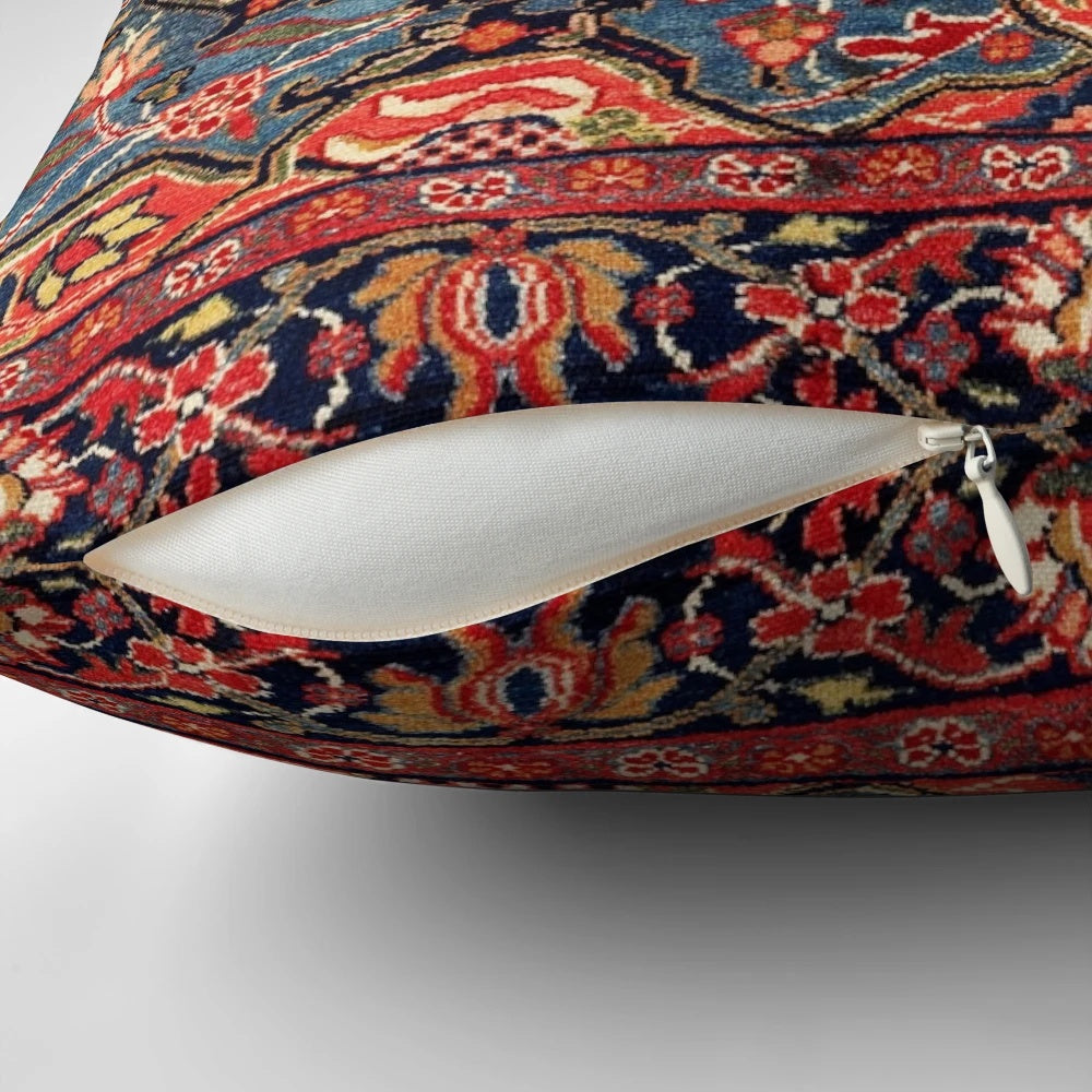 Antique Kashan Poshti Persian rug print pillow for boho, bohemian, and ethnic home decor