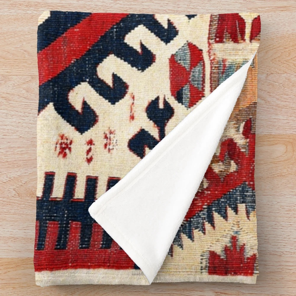 Antique kilim print plush blanket