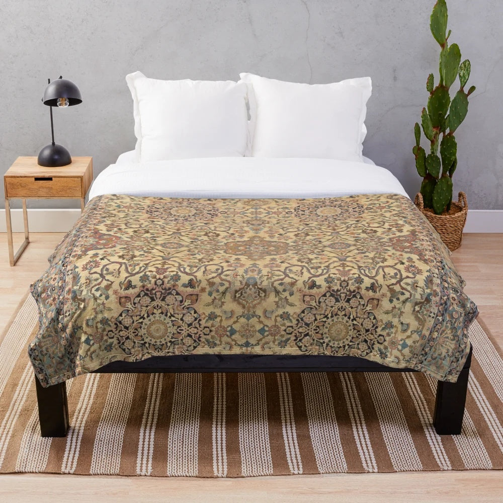 Antique Persian Kirman Rug Print Plush Blanket