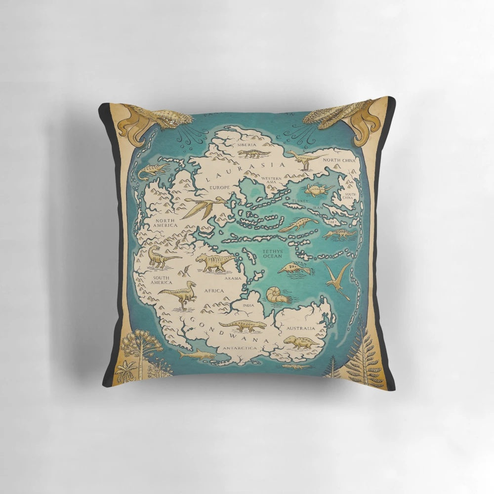 Antique-style map of the Pangaea supercontinent, showing the Triassic-era landmasses of Laurasia and Gondwana.