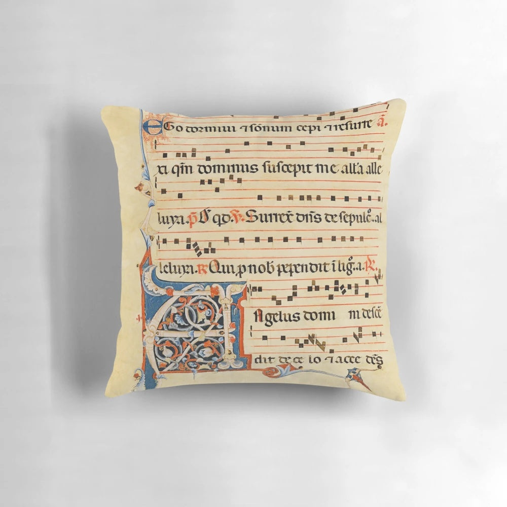 Antique medieval musical manuscript pillow featuring Gregorian chant sheet music