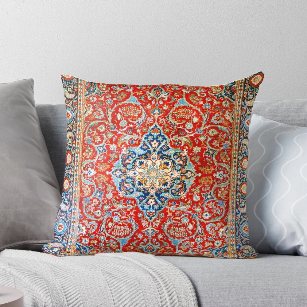 Decorative pillow with an antique Persian rug-inspired floral print design
