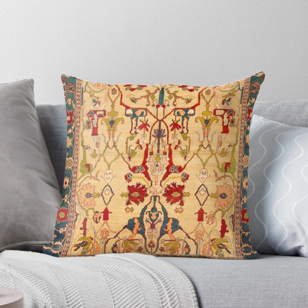 Antique Persian rug print decorative pillow with floral and geometric patterns