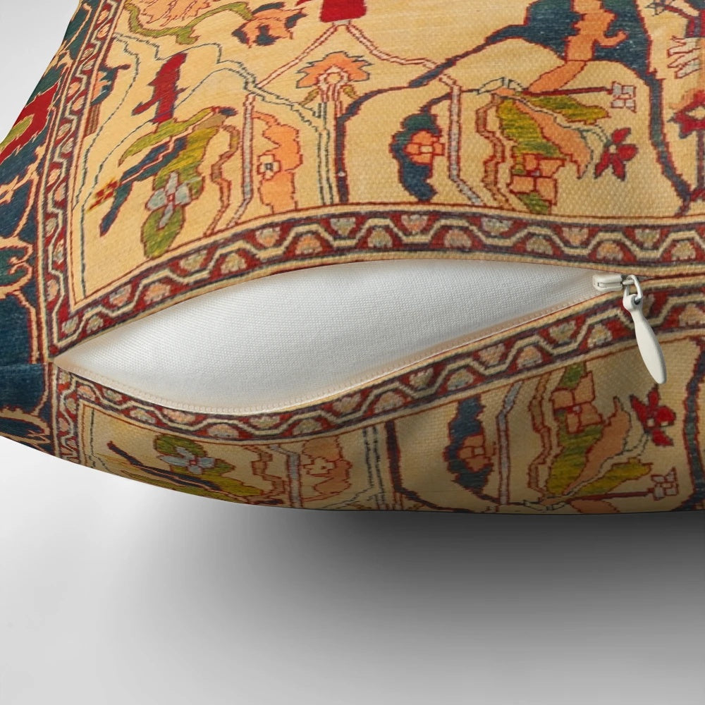 Antique Persian rug print decorative pillow with floral and geometric patterns
