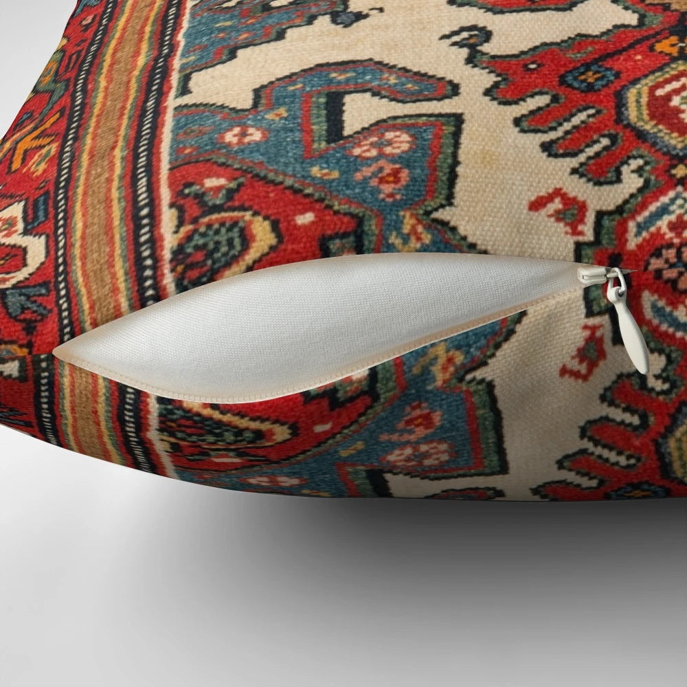 Antique Persian rug print pillow with floral and geometric patterns
