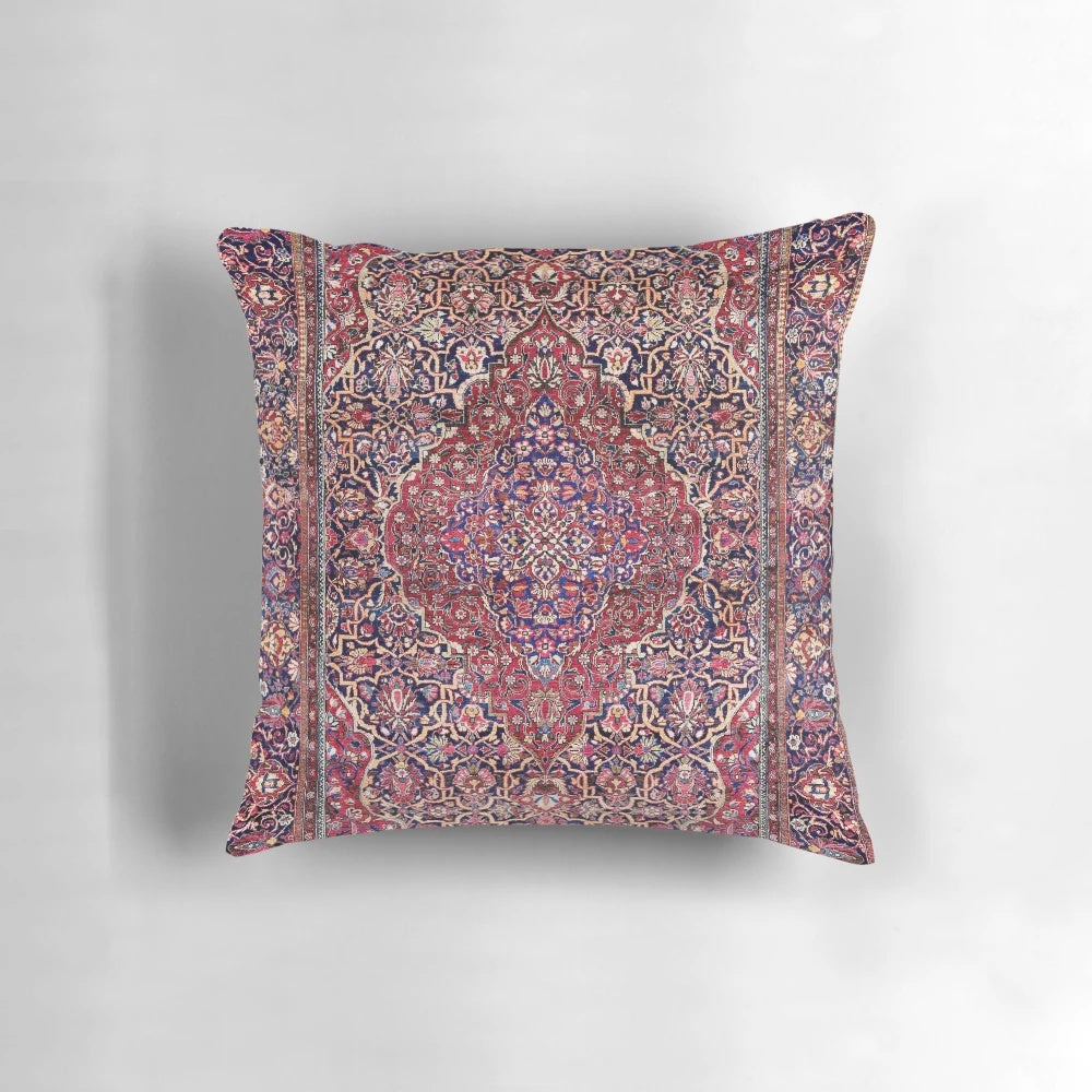 Antique Persian silk Kashan rug print decorative pillow