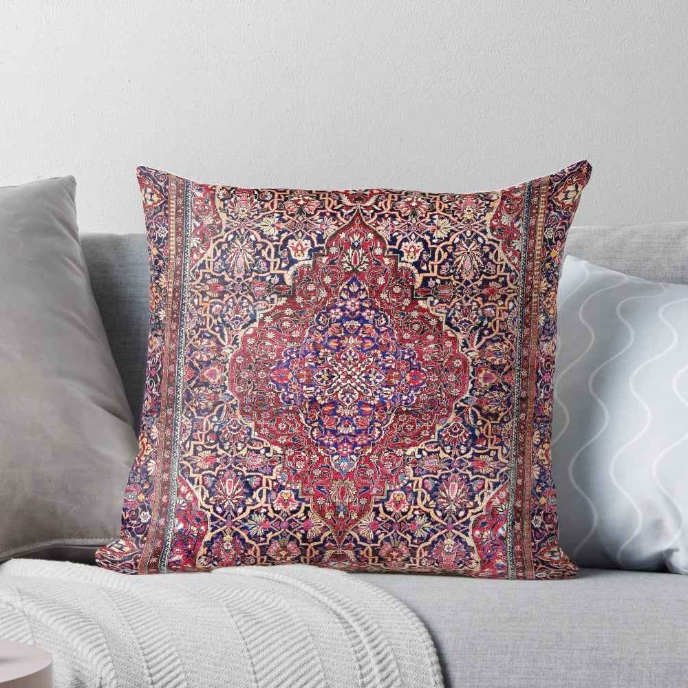 Antique Persian silk Kashan rug print decorative pillow
