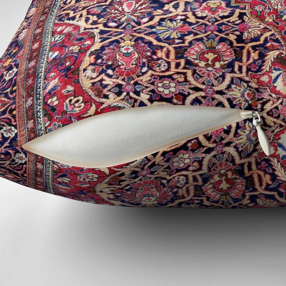Antique Persian silk Kashan rug print decorative pillow