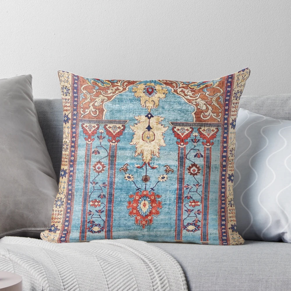 Antique Persian-style floral design decorative throw pillow