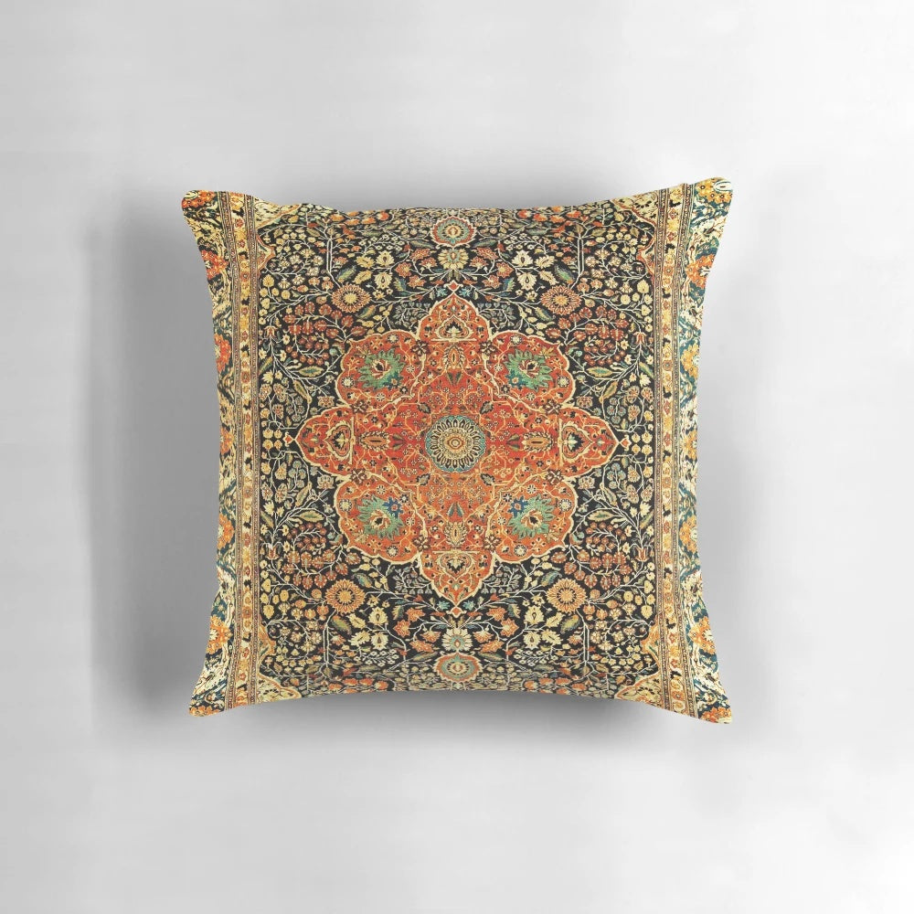 Antique Persian-style floral medallion design throw pillow