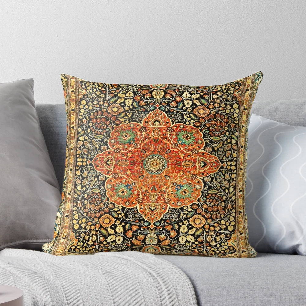 Antique Persian-style floral medallion design throw pillow