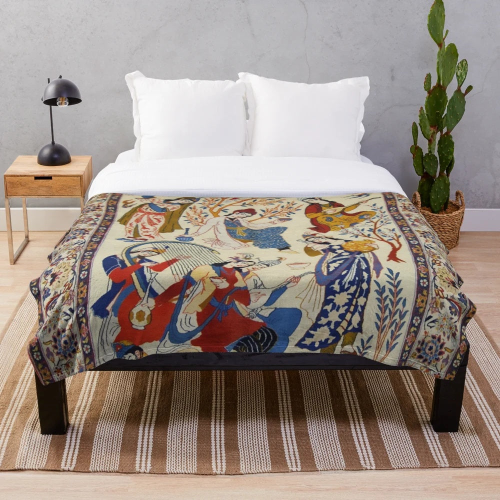Antique Persian-style Isfahan rug inspired plush blanket