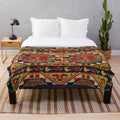 Antique Scandinavian tapestry-inspired plush blanket with geometric floral design and deer
