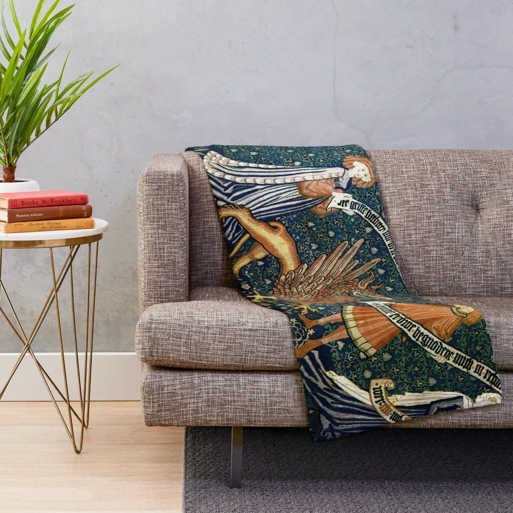 Antique-style plush blanket featuring a medieval griffin design
