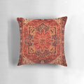 Antique-style Persian rug print accent pillow with red and black carpet pattern