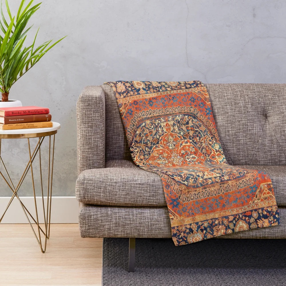 Decorative antique turkish carpet print plush blanket