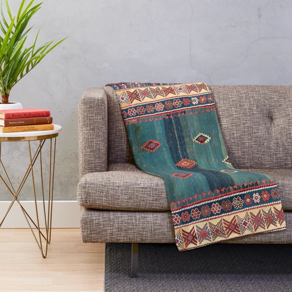 Antique Turkish Kilim Inspired Plush Blanket