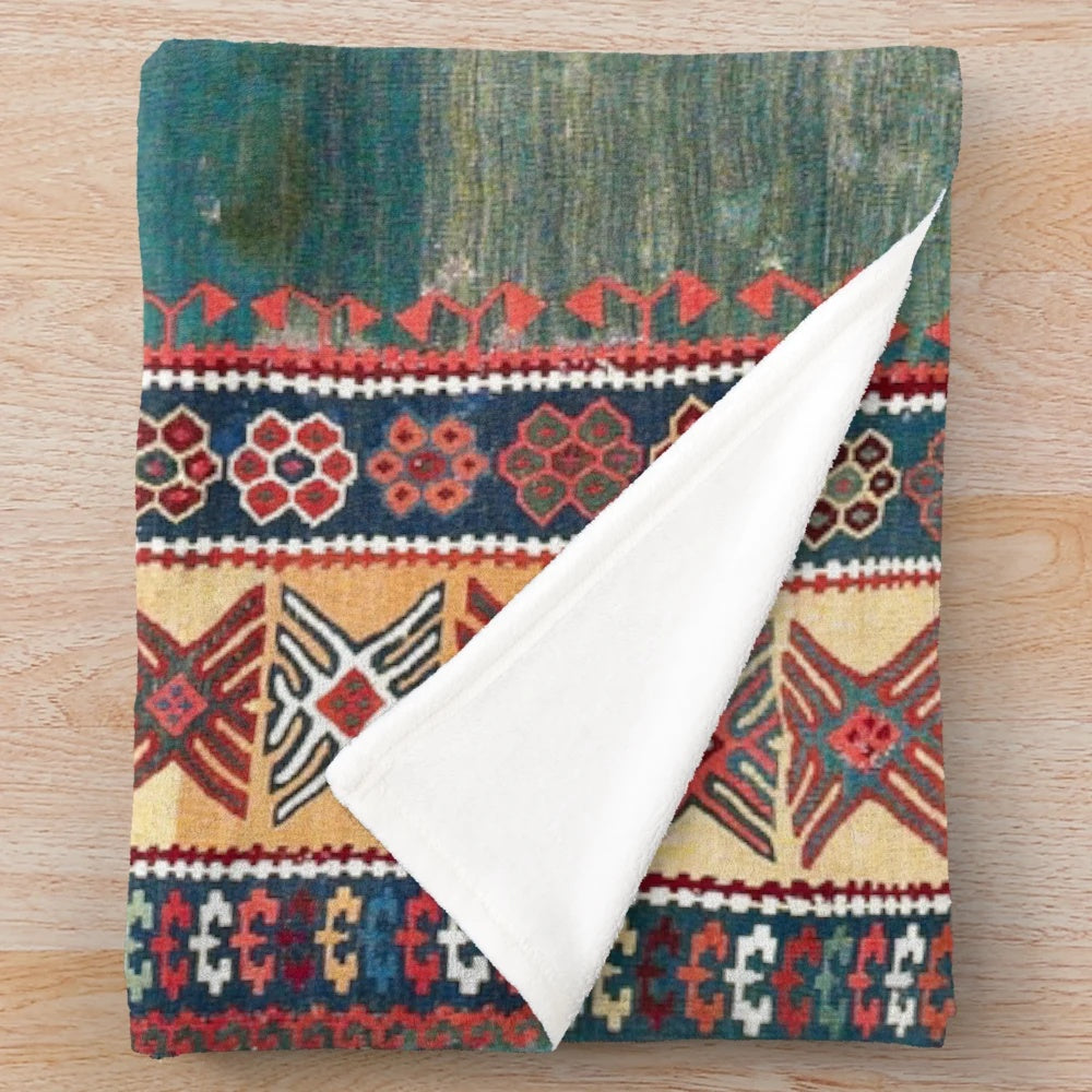 Antique Turkish Kilim Inspired Plush Blanket