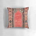 Antique Turkish kilim inspired throw pillow with geometric patterns and vintage aesthetic