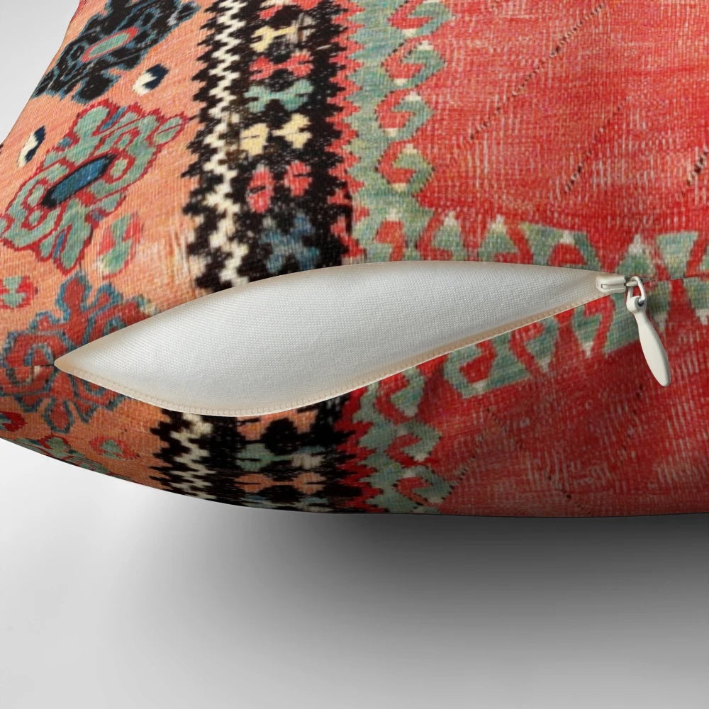 Antique Turkish kilim inspired throw pillow with geometric patterns and vintage aesthetic
