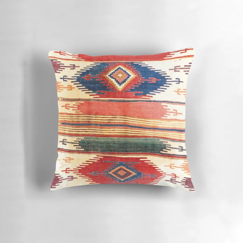 Handcrafted Antique Turkish Kilim Print Throw Pillow