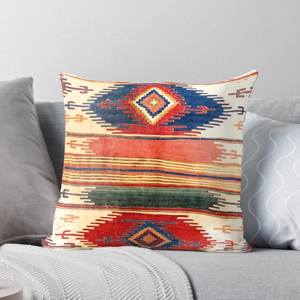 Handcrafted Antique Turkish Kilim Print Throw Pillow
