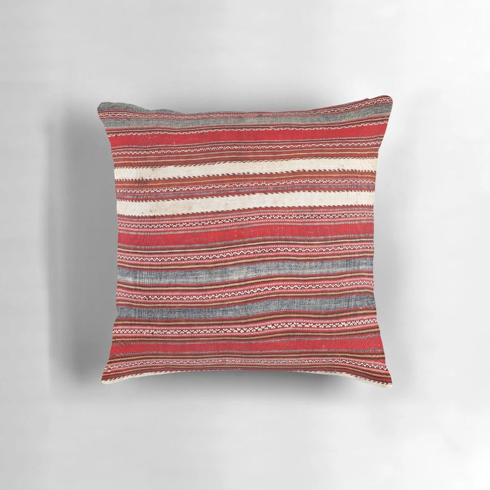 Bergama antique Turkish kilim print pillow with geometric and ethnic design