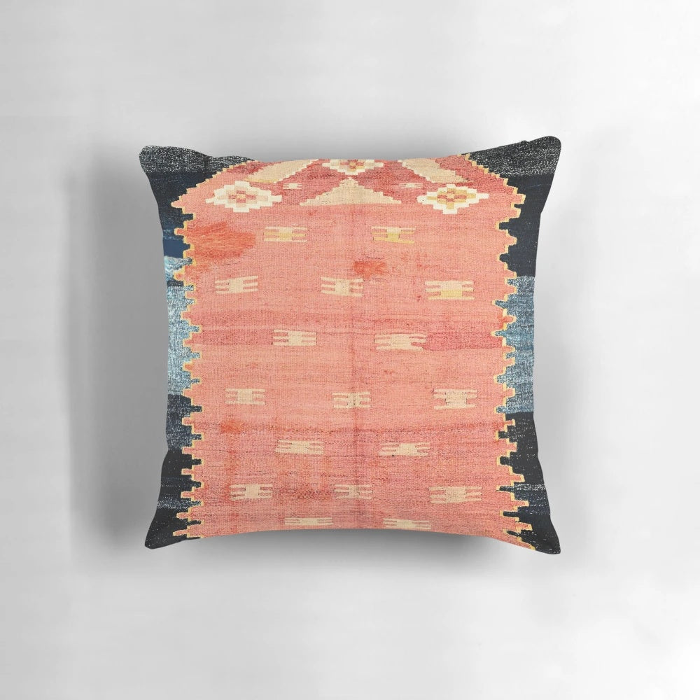 Antique Turkish Kilim Print Pillow - Vintage Rug Carpet Cushion
