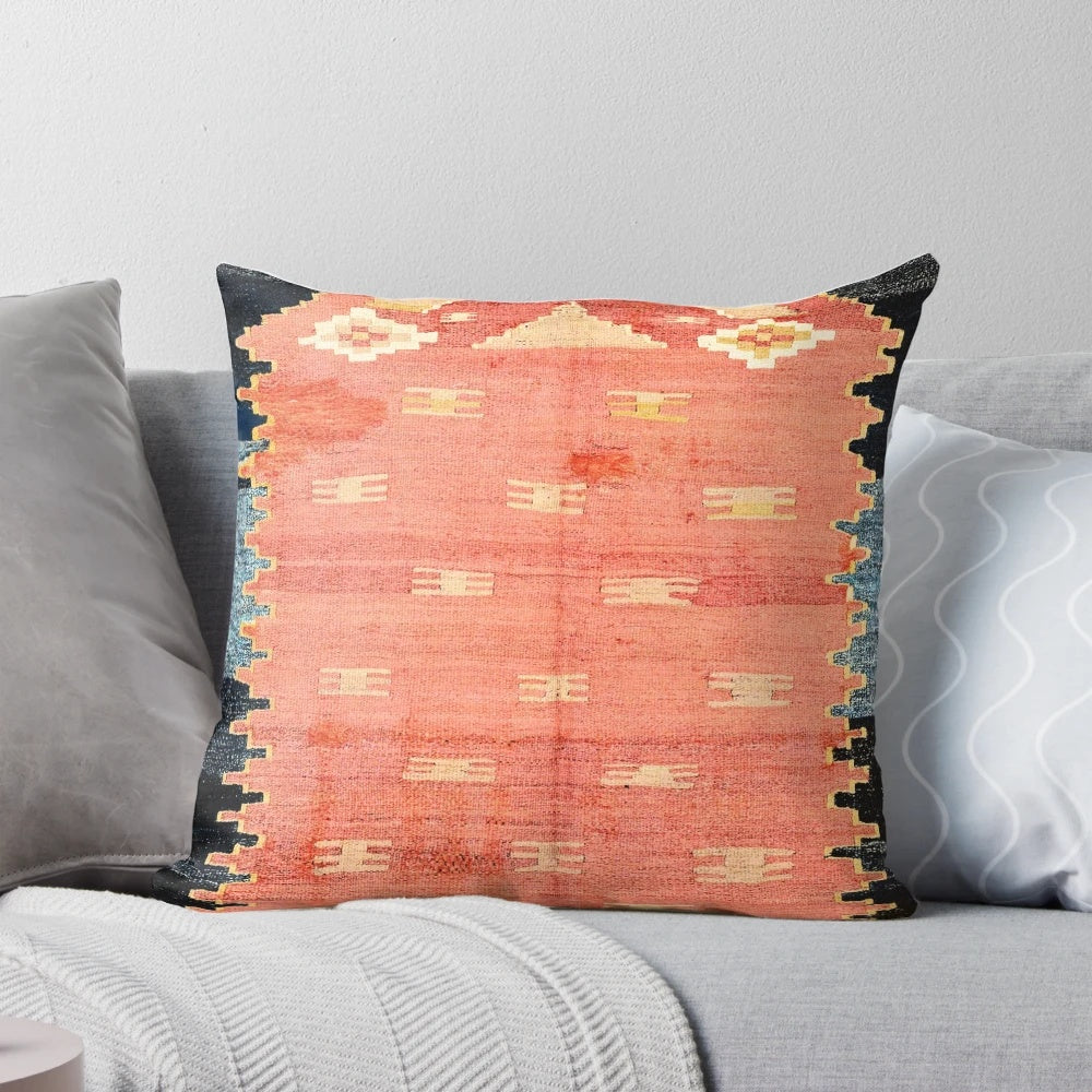 Antique Turkish Kilim Print Pillow - Vintage Rug Carpet Cushion