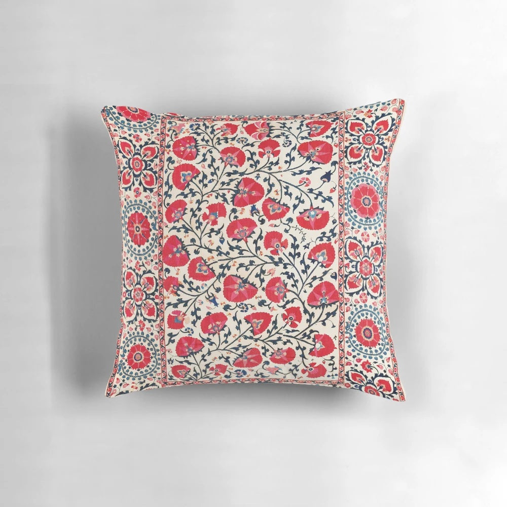 Antique Uzbekistan Suzani floral embroidery boho chic pillow
