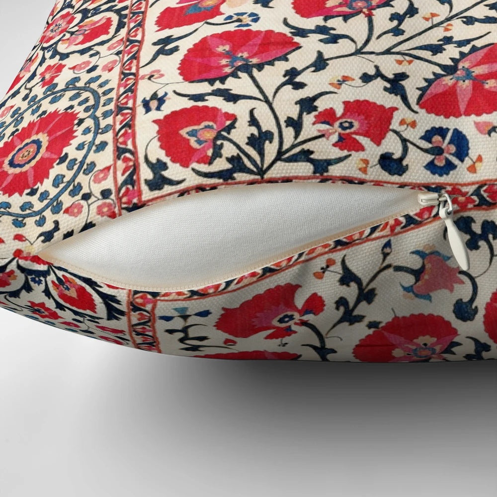 Antique Uzbekistan Suzani floral embroidery boho chic pillow