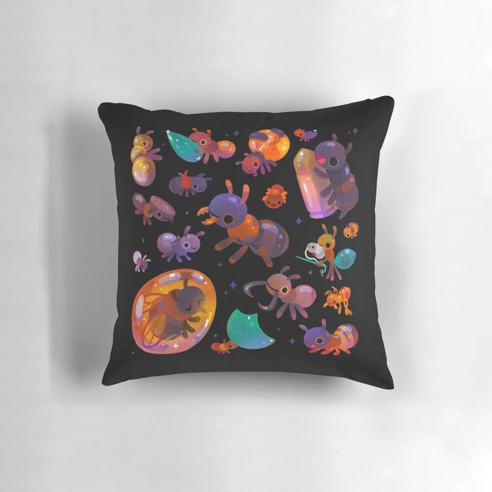 Ants Decorative Pillow with Intricate Insect Design