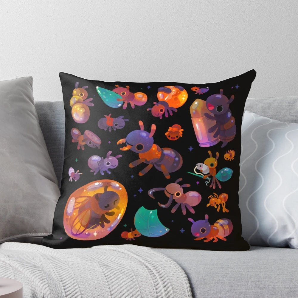 Ants Decorative Pillow with Intricate Insect Design