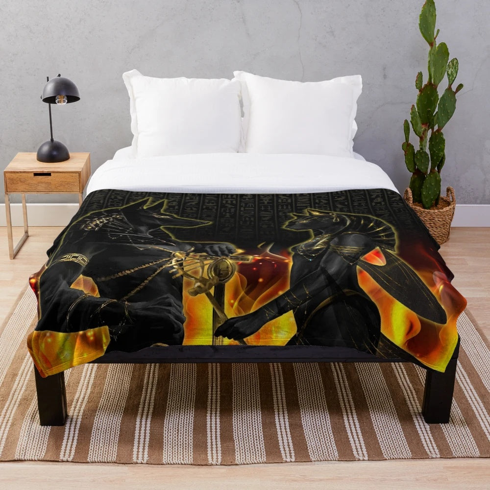 Anubis Bastet Plush Blanket featuring ancient Egyptian mythology