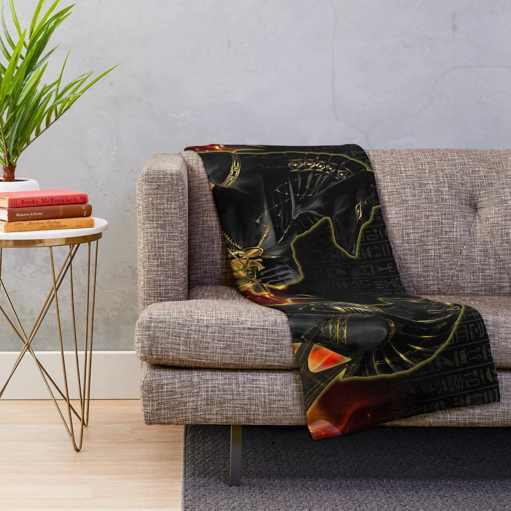 Anubis Bastet Plush Blanket featuring ancient Egyptian mythology
