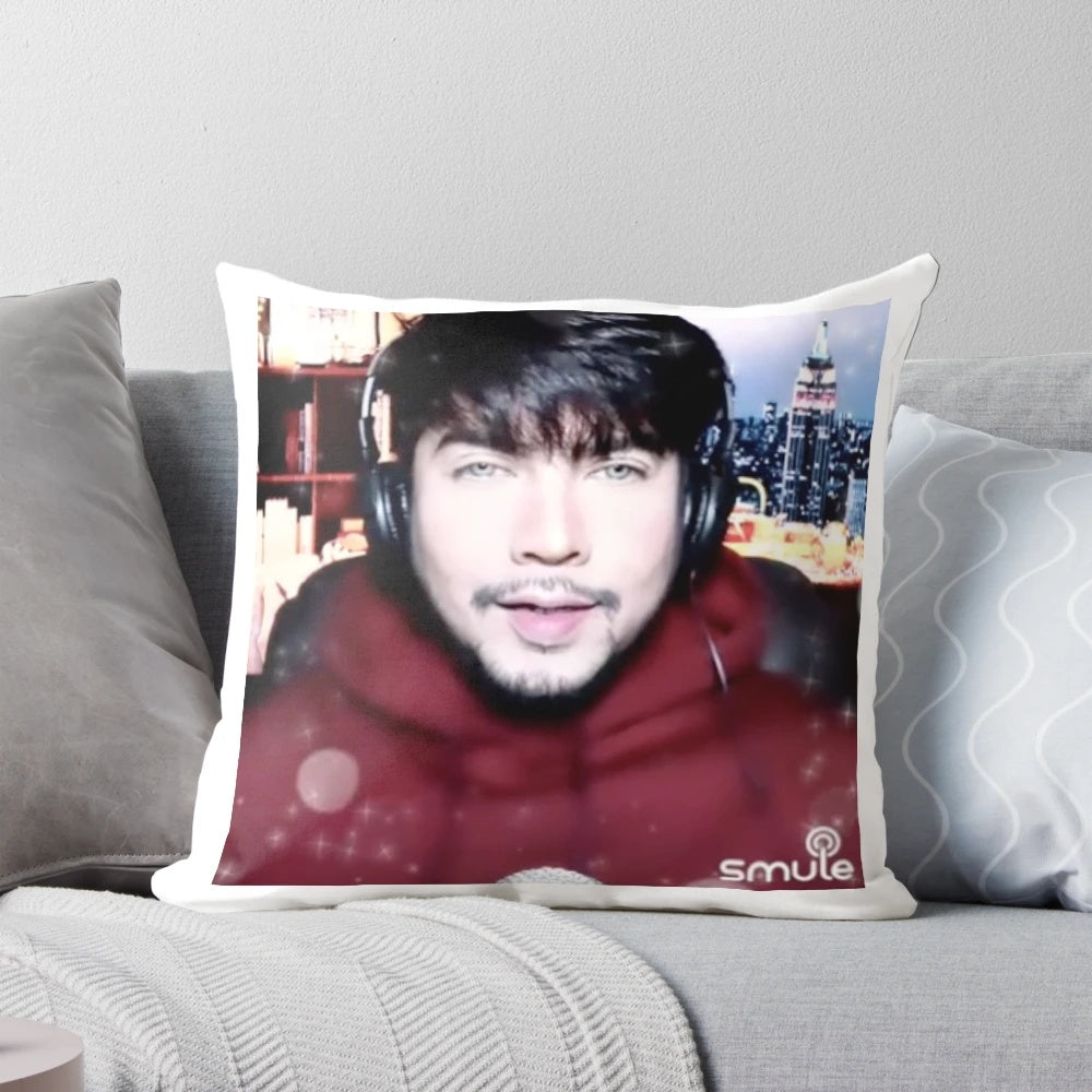 Anuc7777 Pillow featuring a smule, christmas, funny meme, and handsome design