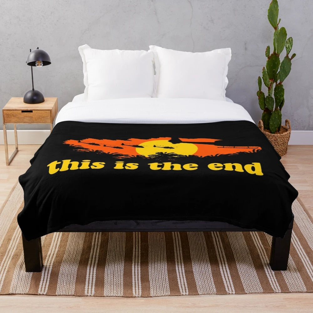 Apocalypse Now Inspired Plush Blanket with Retro 80s Helicopter and Jungle Scenes